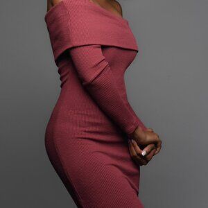 Akira Off Shoulder Knit Midi Dress Dark Red Sz Large